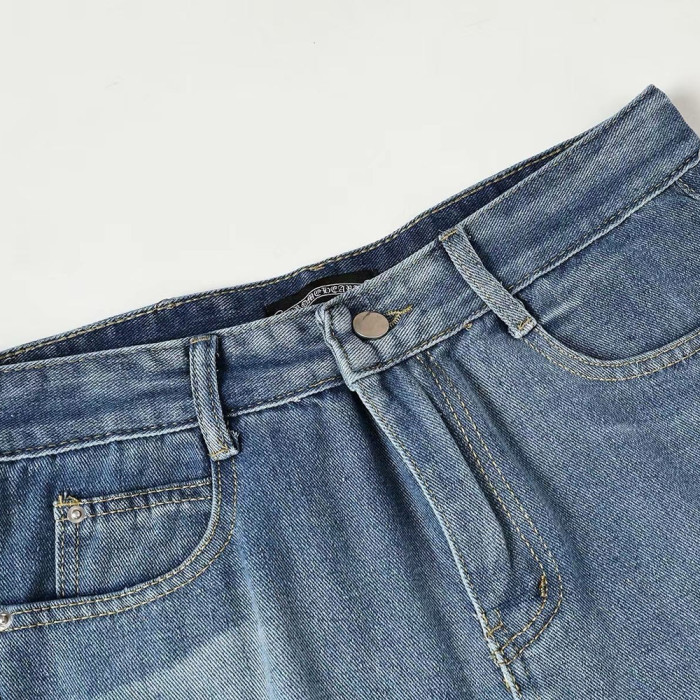 Men Vintage Distressed Denim Patch Jeans Straight Leg Trousers Streetwear Pants Casual Bottoms Joggers Clothes Women