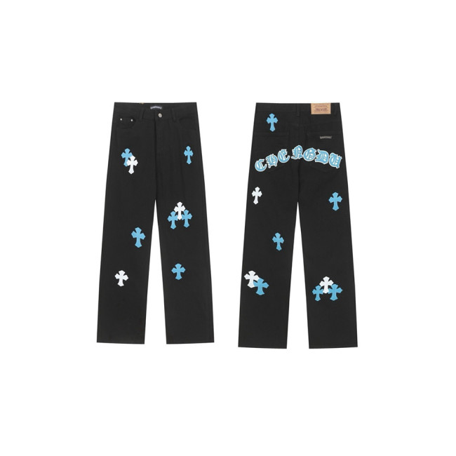 Men Vintage Distressed Denim Jeans Straight Leg Trousers Streetwear Pants Casual Bottoms Joggers Clothes Women