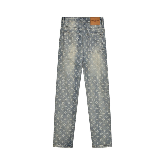 Men Vintage Distressed Denim Full Print Jeans Straight Leg Trousers Streetwear Pants Casual Bottoms Joggers Clothes Women