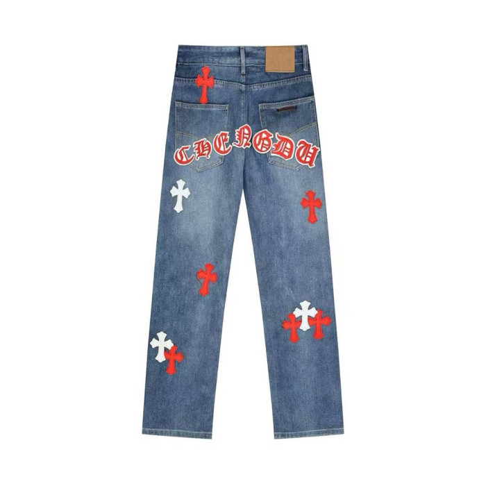 Men Vintage Distressed Denim Patch Jeans Straight Leg Trousers Streetwear Pants Casual Bottoms Joggers Clothes Women