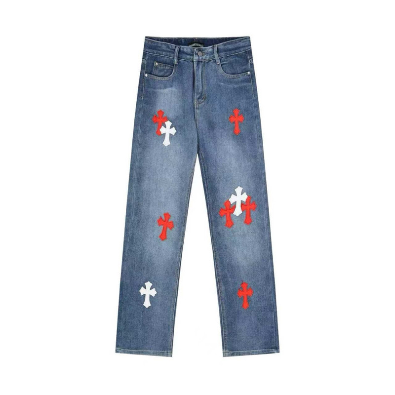 Men Vintage Distressed Denim Patch Jeans Straight Leg Trousers Streetwear Pants Casual Bottoms Joggers Clothes Women