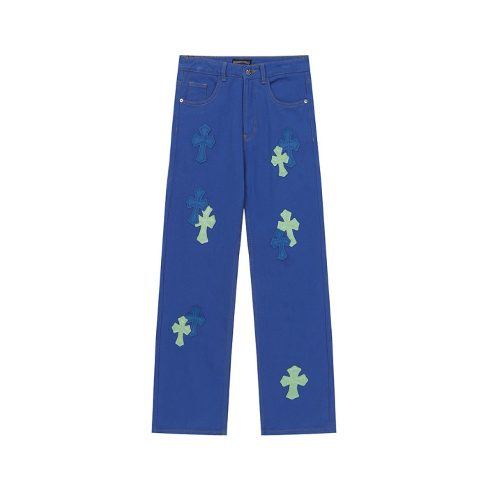 Men Vintage Distressed Denim Jeans Straight Leg Trousers Streetwear Pants Casual Bottoms Joggers Clothes Women