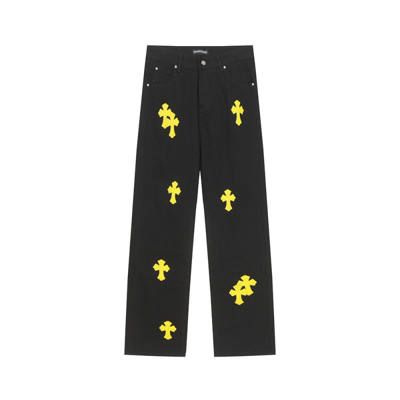 Men Vintage Distressed Denim Jeans Straight Leg Trousers Streetwear Pants Casual Bottoms Joggers Clothes Women