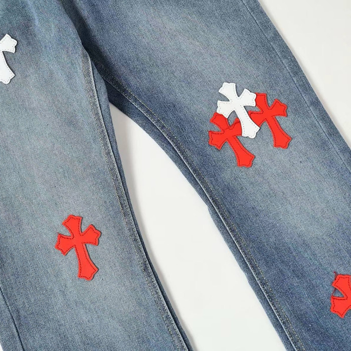 Men Vintage Distressed Denim Patch Jeans Straight Leg Trousers Streetwear Pants Casual Bottoms Joggers Clothes Women