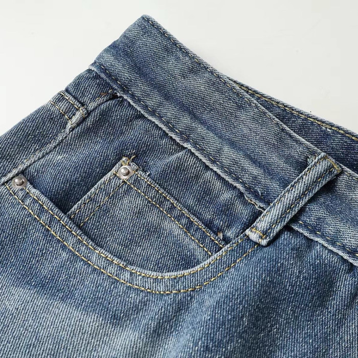 Men Vintage Distressed Denim Jeans Straight Leg Trousers Streetwear Pants Casual Bottoms Joggers Clothes Women