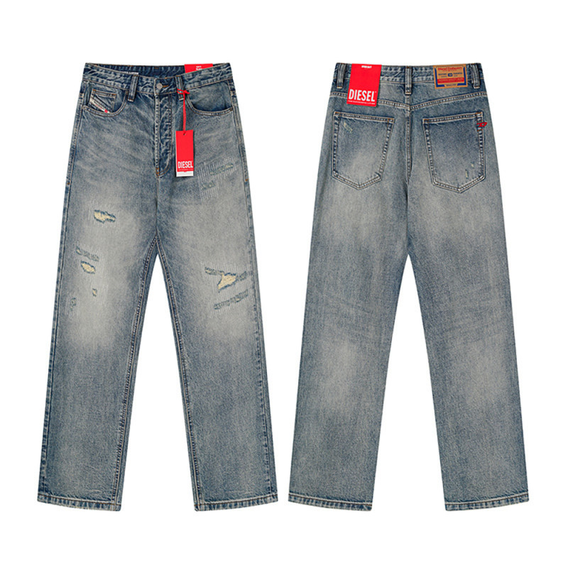 Men Retro Loose Fit Jeans straight-leg Pants Streetwear Bottoms Daily Casual Trousers Unisex