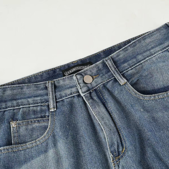 Men Vintage Distressed Denim Jeans Straight Leg Trousers Streetwear Pants Casual Bottoms Joggers Clothes Women