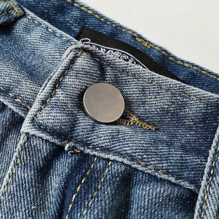 Men Vintage Distressed Denim Jeans Straight Leg Trousers Streetwear Pants Casual Bottoms Joggers Clothes Women