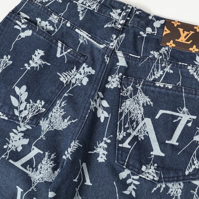 Men Vintage Distressed Denim Full Print Jeans Straight Leg Trousers Streetwear Pants Casual Bottoms Joggers Clothes Women