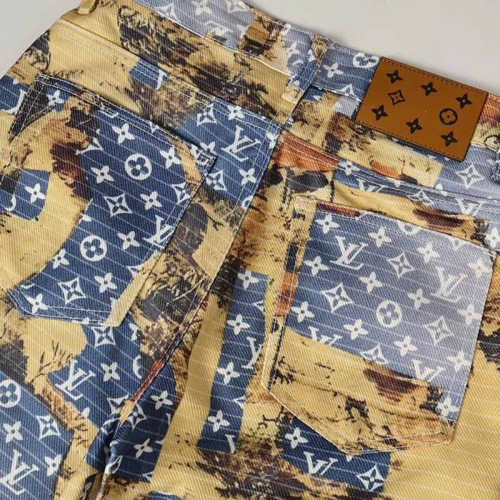 Men Vintage Distressed Denim Full Print Jeans Straight Leg Trousers Streetwear Pants Casual Bottoms Joggers Clothes Women