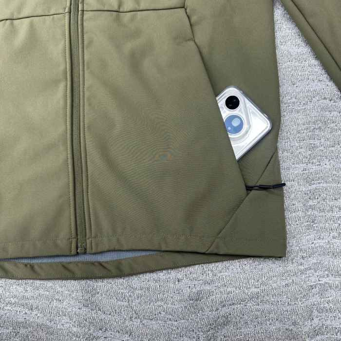 Men Women Fleece Lined Windproof Hooded Jacket Full Zip Windbreaker Long Sleeves Casual Coats Unisex