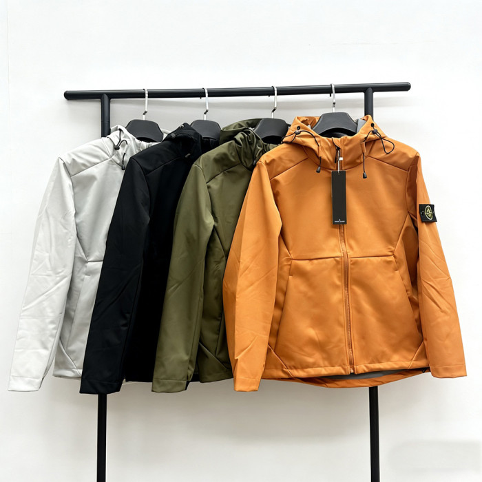 Men Women Fleece Lined Windproof Hooded Jacket Full Zip Windbreaker Long Sleeves Casual Coats Unisex