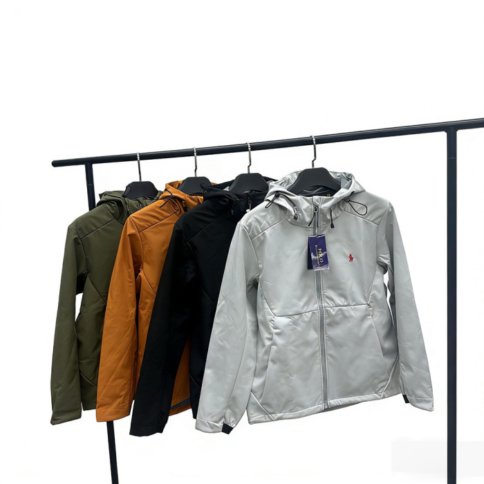 Men Women Fleece Lined Windproof Hooded Jacket Full Zip Windbreaker Long Sleeves Casual Coats Unisex