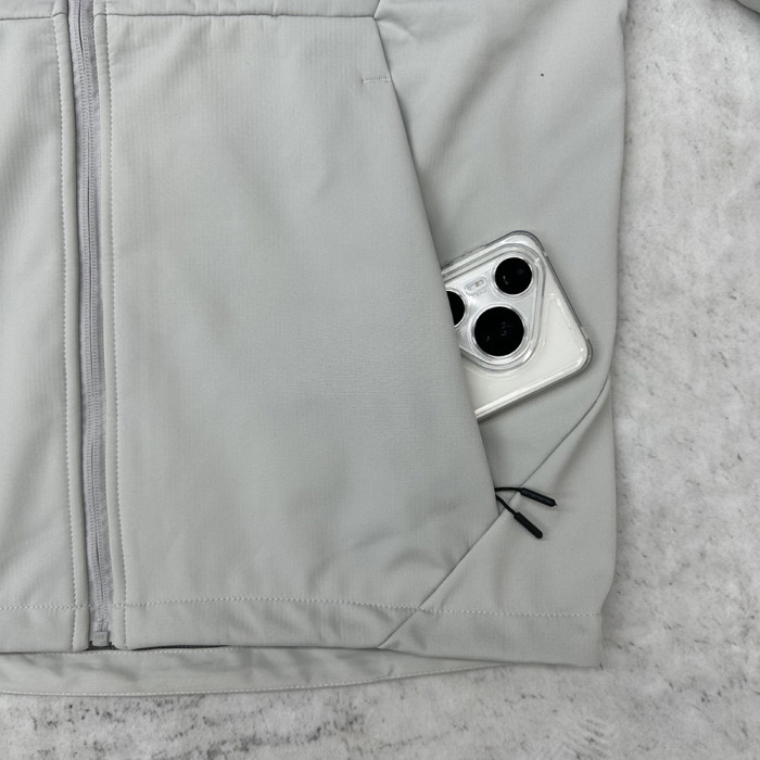 Men Women Fleece Lined Windproof Hooded Jacket Full Zip Windbreaker Long Sleeves Casual Coats Unisex