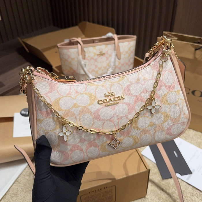 Women's Pastel Gradient Shoulder Hobo Bag Crescent Shoulder Bag  Half-moon Crossbody Bag Handbag For Daily Use 24cm