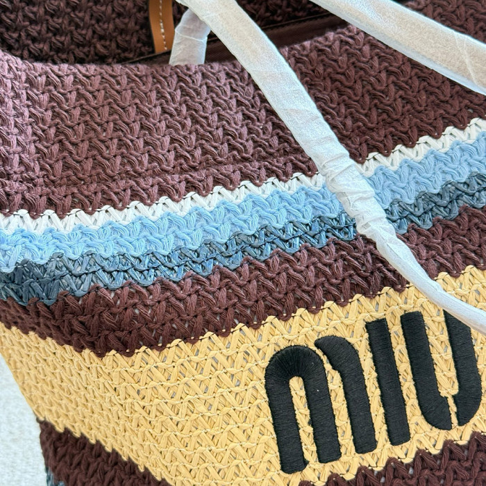 Women's Classic Open-Top Multicolored Crochet Tote Bag Top Handle Shoulder Bag Strip Woven Handbag