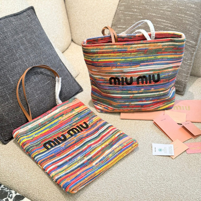 Women's Classic Open-Top Multicolored Crochet Tote Bag Top Handle Shoulder Bag Strip Woven Handbag