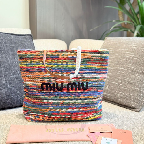 Women's Classic Open-Top Multicolored Crochet Tote Bag Top Handle Shoulder Bag Strip Woven Handbag
