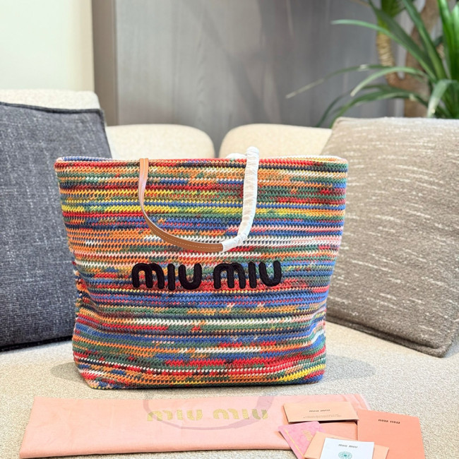 Women's Classic Open-Top Multicolored Crochet Tote Bag Top Handle Shoulder Bag Strip Woven Handbag