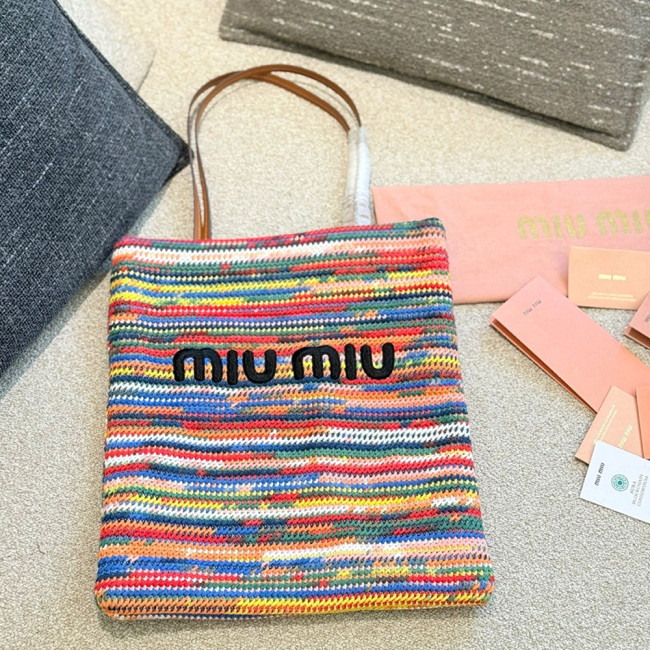 Women's Classic Open-Top Multicolored Crochet Tote Bag Top Handle Shoulder Bag Strip Woven Handbag