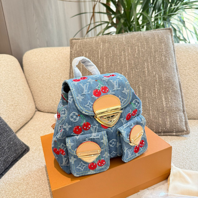 Men Women Vintage Denim Backpack Multi-pocket Handbag Shopper Crossbody Bag