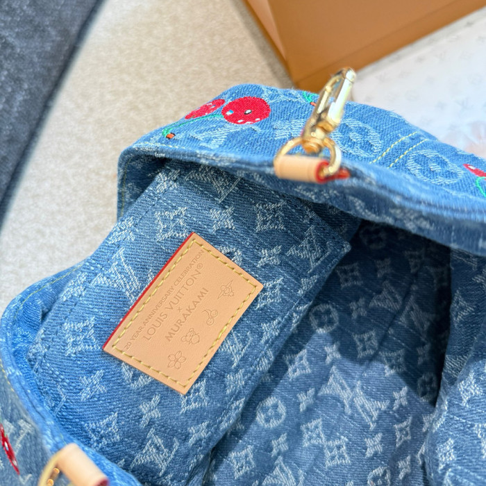 Men Women Vintage Denim Backpack Multi-pocket Handbag Shopper Crossbody Bag