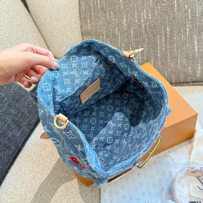 Men Women Vintage Denim Backpack Multi-pocket Handbag Shopper Crossbody Bag