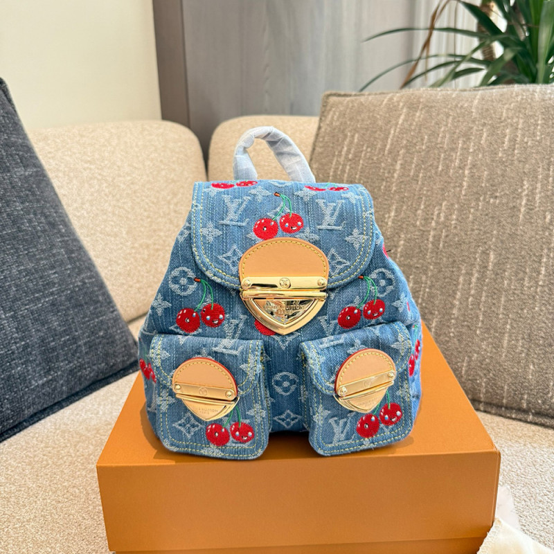 Men Women Vintage Denim Backpack Multi-pocket Handbag Shopper Crossbody Bag