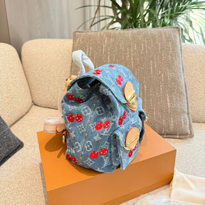 Men Women Vintage Denim Backpack Multi-pocket Handbag Shopper Crossbody Bag