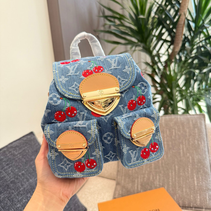 Men Women Vintage Denim Backpack Multi-pocket Handbag Shopper Crossbody Bag