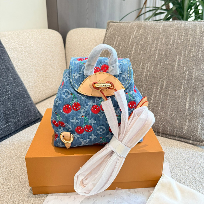 Men Women Vintage Denim Backpack Multi-pocket Handbag Shopper Crossbody Bag