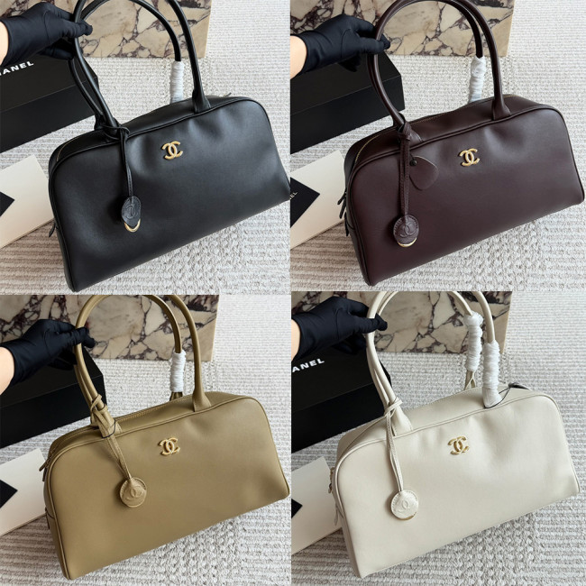 Women's Top Handle Bowling Bag Leather Shoulder Bag Shopper Tote Bag Handbag