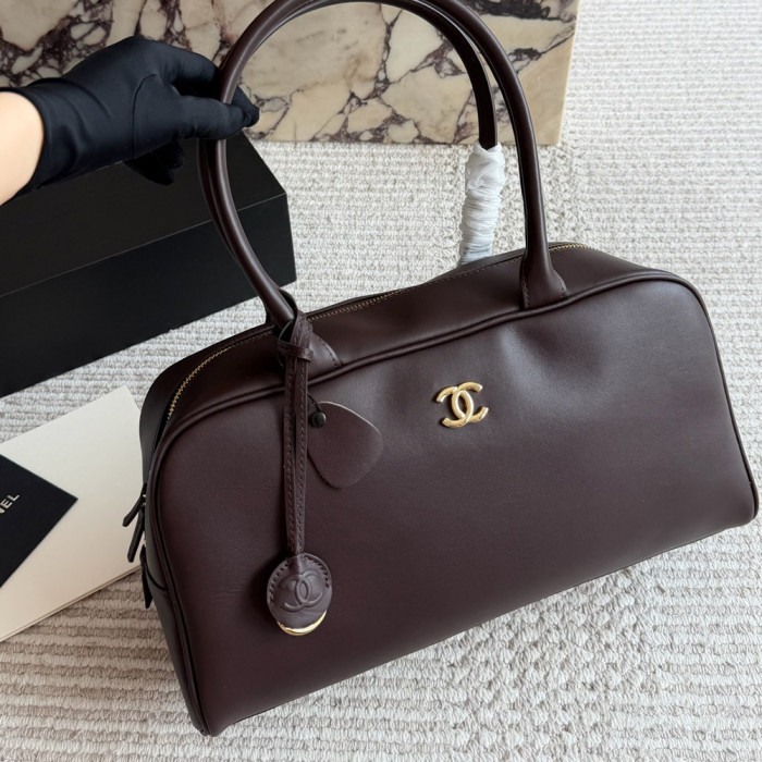Women's Top Handle Bowling Bag Leather Shoulder Bag Shopper Tote Bag Handbag