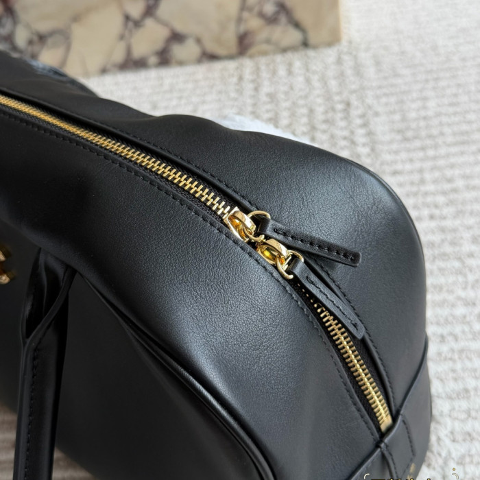 Women's Top Handle Bowling Bag Leather Shoulder Bag Shopper Tote Bag Handbag