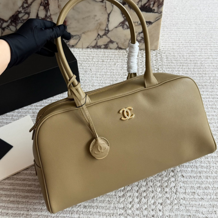 Women's Top Handle Bowling Bag Leather Shoulder Bag Shopper Tote Bag Handbag