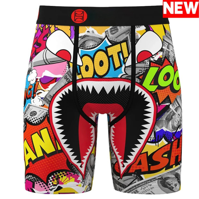 Men's Cooling Boxer Briefs Moisture Wicking Long Leg Underwear Anti Chafing Athletic Trunks with Printed Design for Gym Running