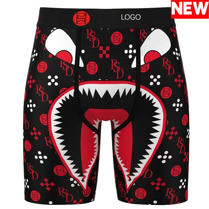 Men's Cooling Boxer Briefs Moisture Wicking Long Leg Underwear Anti Chafing Athletic Trunks with Printed Design for Gym Running