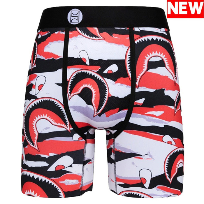 Men's Cooling Boxer Briefs Moisture Wicking Long Leg Underwear Anti Chafing Athletic Trunks with Printed Design for Gym Running