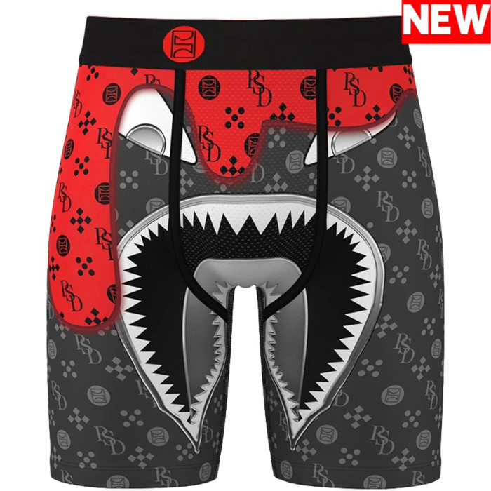 Men's Cooling Boxer Briefs Moisture Wicking Long Leg Underwear Anti Chafing Athletic Trunks with Printed Design for Gym Running