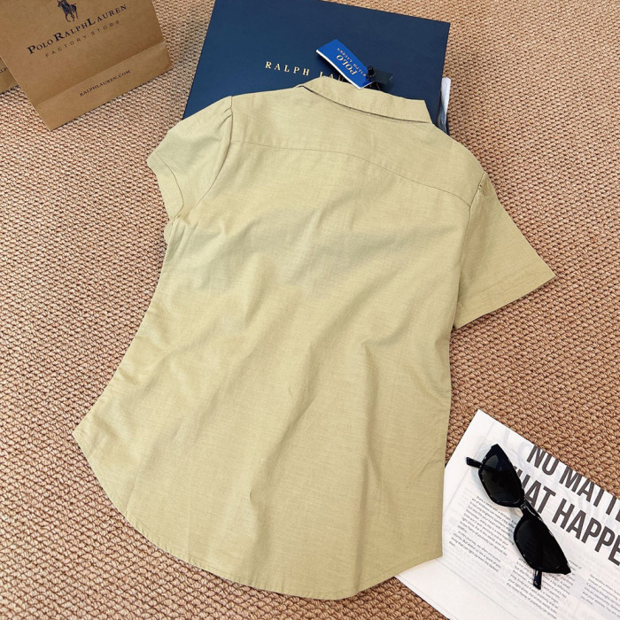 Women Cotton Linen Short-sleeve Blouses Minimalist Button Up Shirts Preppy Collared Casual Shirts For Daily Wear