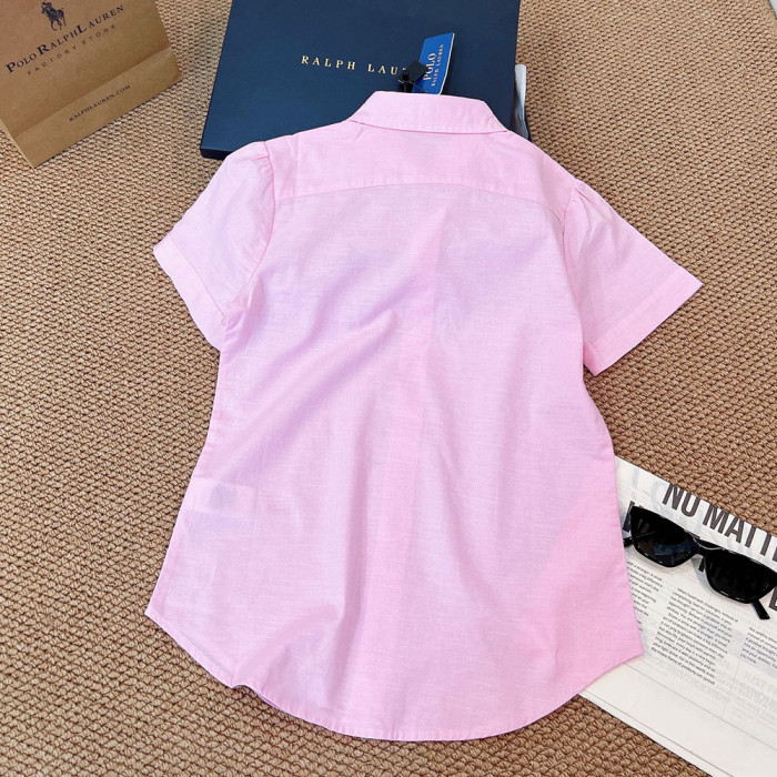 Women Cotton Linen Short-sleeve Blouses Minimalist Button Up Shirts Preppy Collared Casual Shirts For Daily Wear