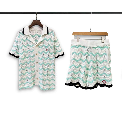 Men Women Two-Piece Set Knitted Sweatshirt Polo Shirt Short Pants Suit