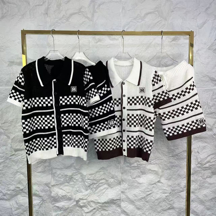 Men Women Two-Piece Set Knitted Sweatshirt Polo Shirt Short Pants Suit