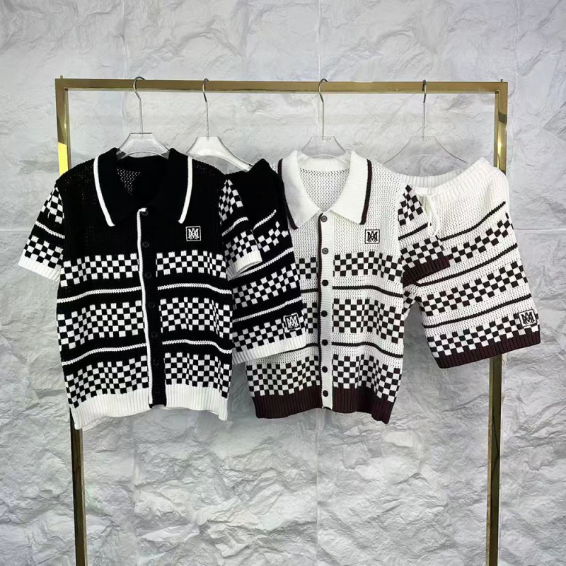 Men Women Two-Piece Set Knitted Sweatshirt Polo Shirt Short Pants Suit
