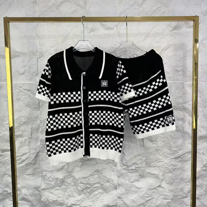 Men Women Two-Piece Set Knitted Sweatshirt Polo Shirt Short Pants Suit