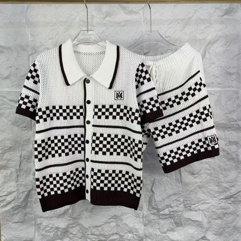 Men Women Two-Piece Set Knitted Sweatshirt Polo Shirt Short Pants Suit