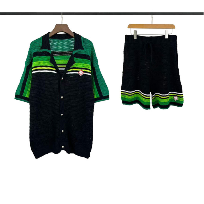Men Women Two-Piece Set Knitted Sweatshirt Polo Shirt Short Pants Suit