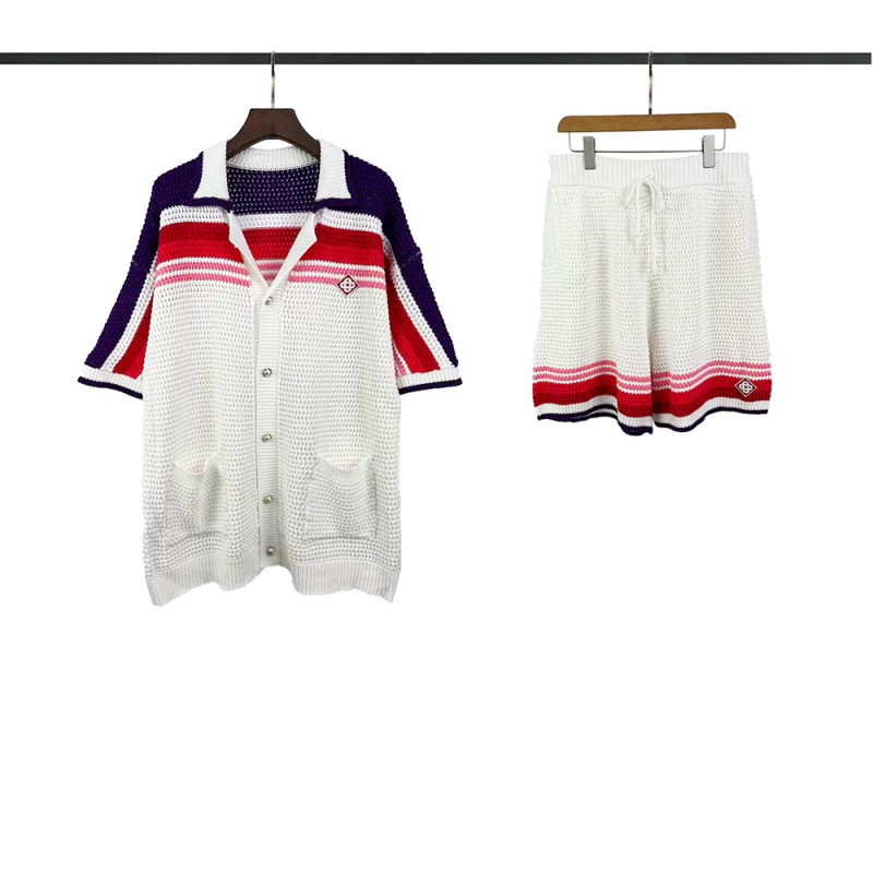 Men Women Two-Piece Set Knitted Sweatshirt Polo Shirt Short Pants Suit