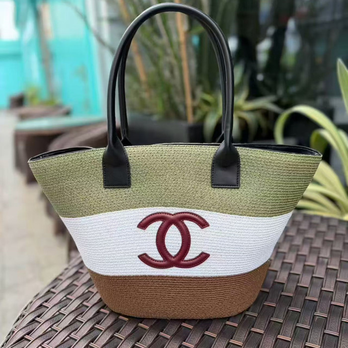 Women's Classic Open-Top Multicolored Crochet Tote Bag Top Handle Shoulder Bag Strip Woven Handbag