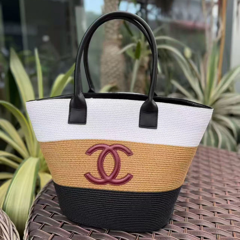Women's Classic Open-Top Multicolored Crochet Tote Bag Top Handle Shoulder Bag Strip Woven Handbag